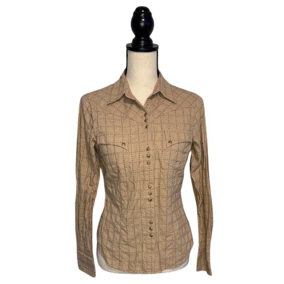 Roper Triple Pearl Snap Dot Check Button Down Shirt Womens Size Small Brown/Red - Picture 1 of 6